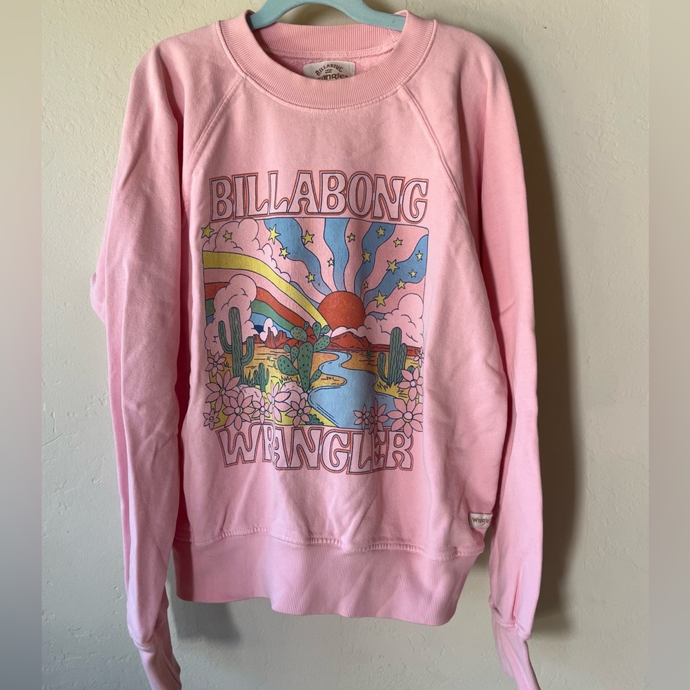 Billabong X Wrangler On The Rise Pink Sweatshirt, (big) Girl Size Medium